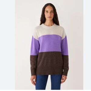 FRANK AND OAK THE COMFORT COLORBLOCK SWEATER IN BROWN PURPLE AND CREAM - M